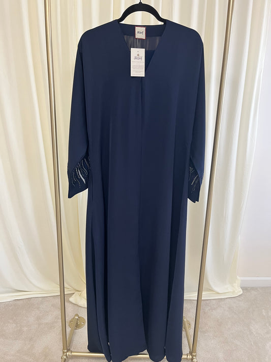 Deep Navy Blue Minimal Designer Abaya with Crystal Detailing