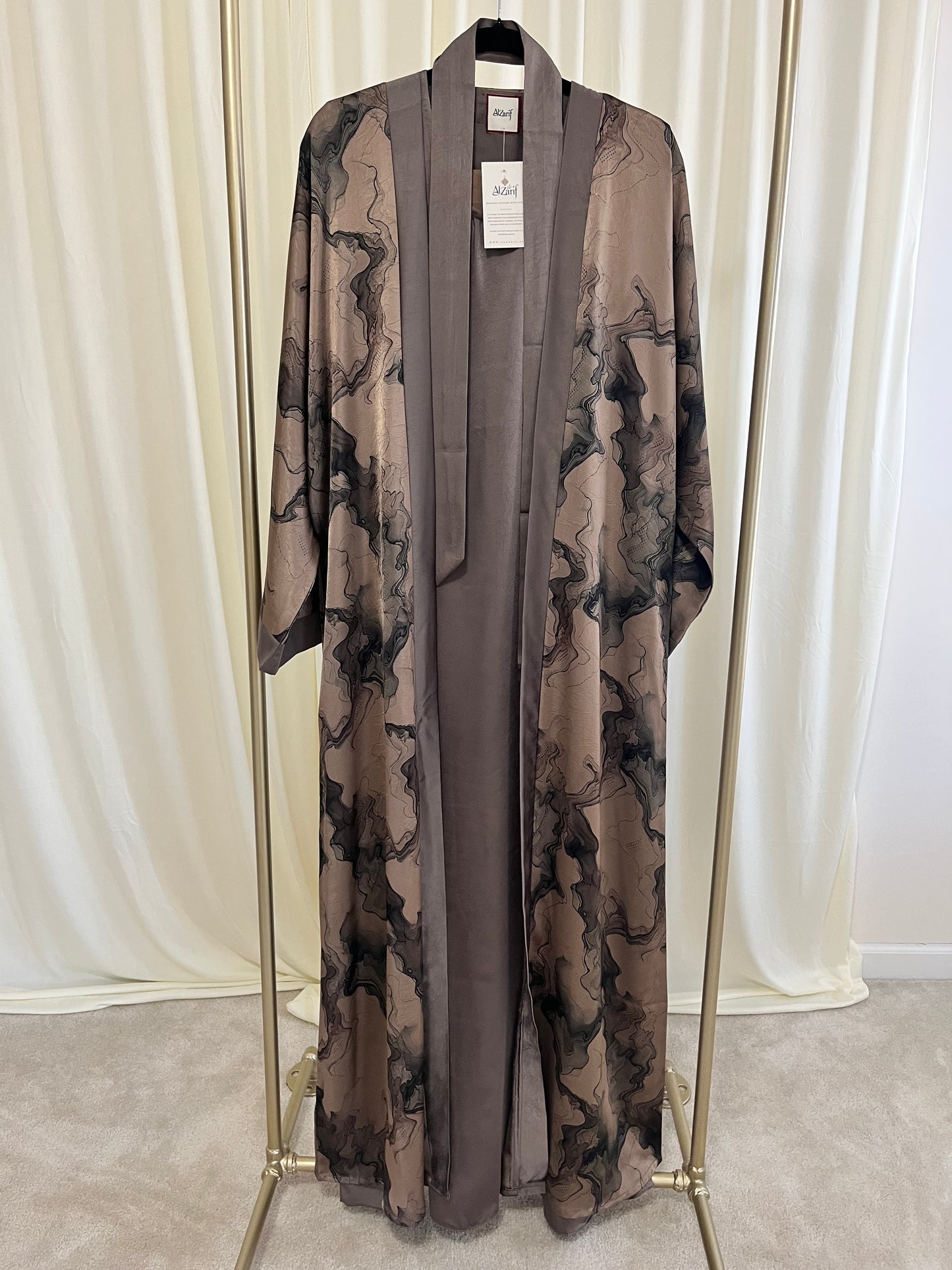 Smoke & Silver Liquid Marble & Mocha Luxe 2-Piece Tie dye Abaya Set