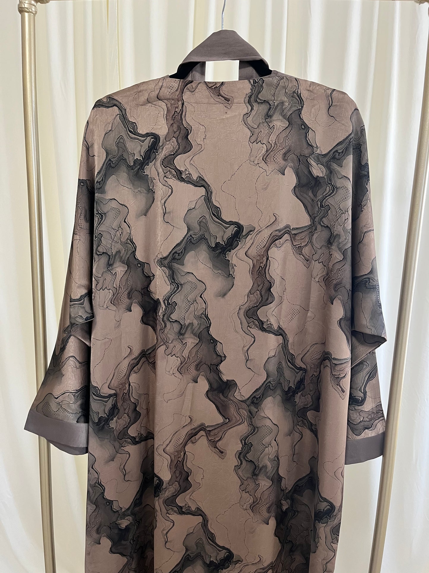 Smoke & Silver Liquid Marble & Mocha Luxe 2-Piece Tie dye Abaya Set