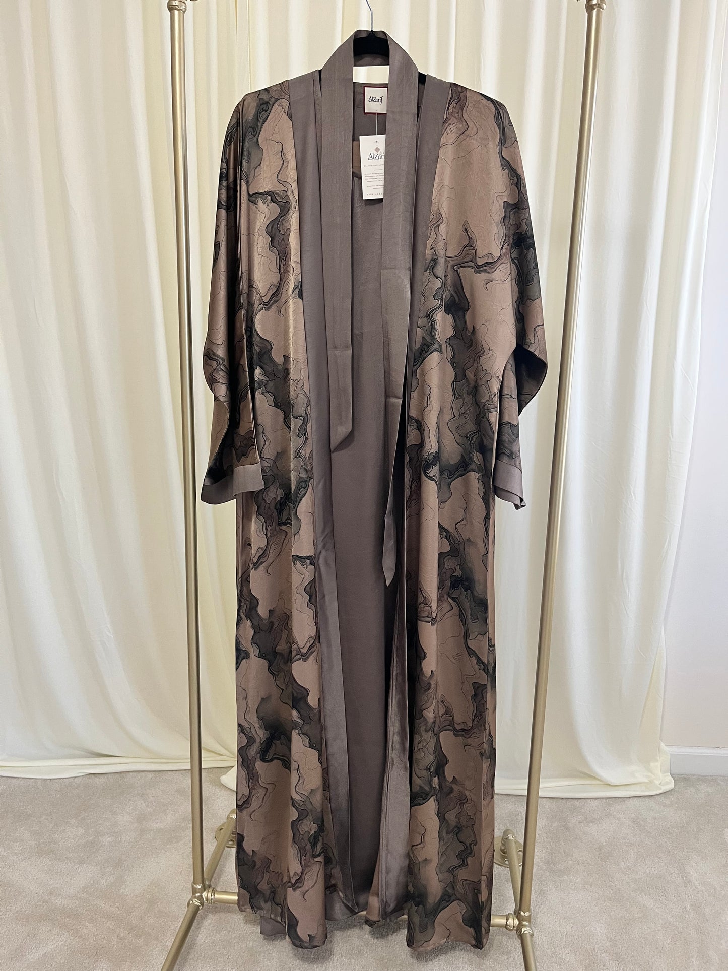 Smoke & Silver Liquid Marble & Mocha Luxe 2-Piece Tie dye Abaya Set