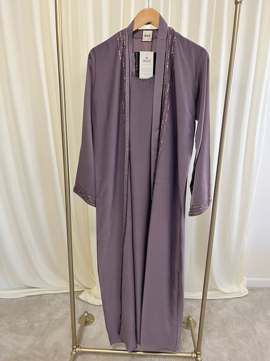 Mauve Royale Abaya with Gold Embroidery