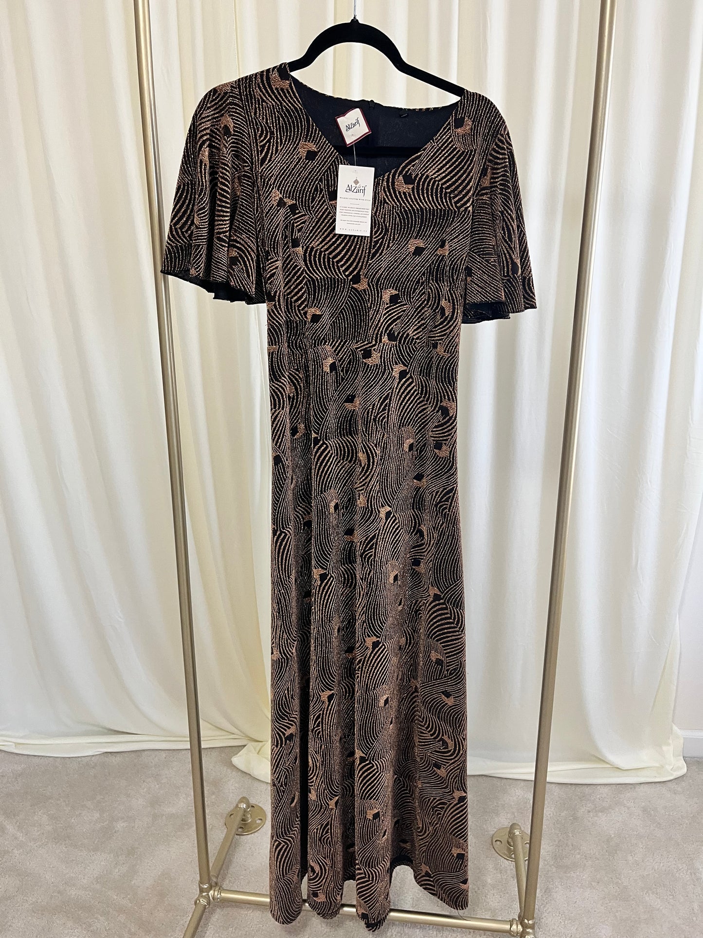 Vintage Glam Flutter Sleeve Maxi Dress