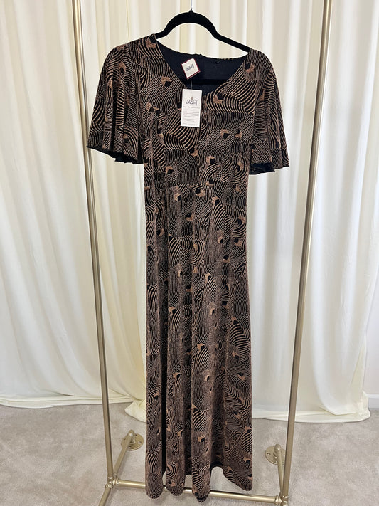Vintage Glam Flutter Sleeve Maxi Dress