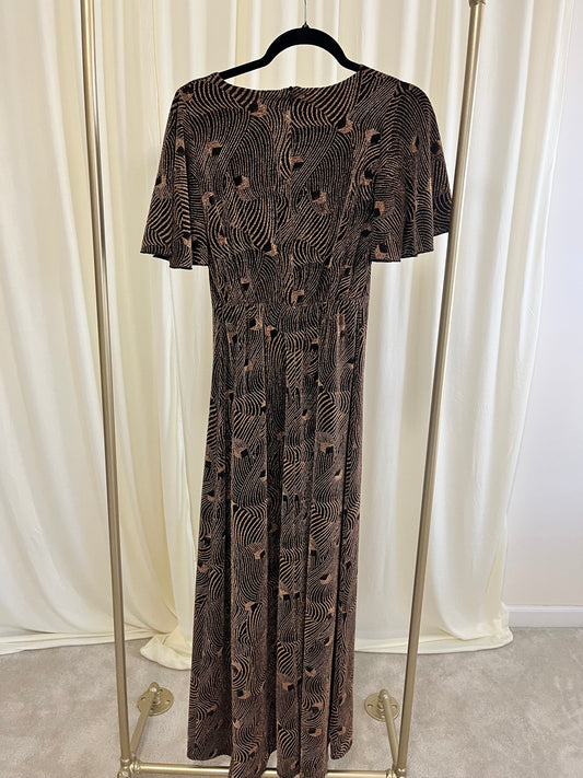 Vintage Glam Flutter Sleeve Maxi Dress