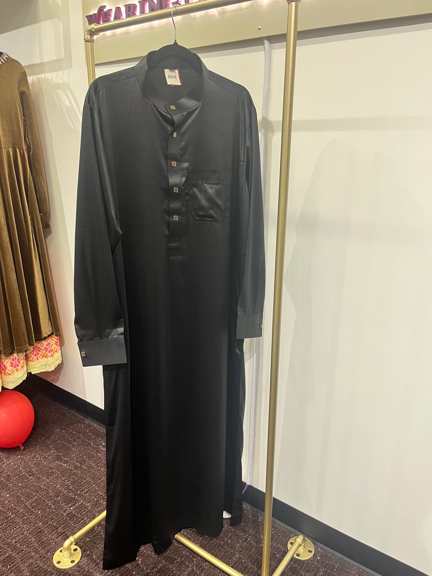 Midnight Luxe Black Satin Thobe – Premium Men’s Modest Wear
