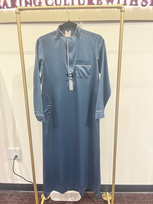 Royal Teal Contrast Placket Premium Thobe