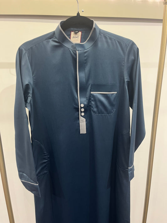 Royal Teal Contrast Placket Premium Thobe