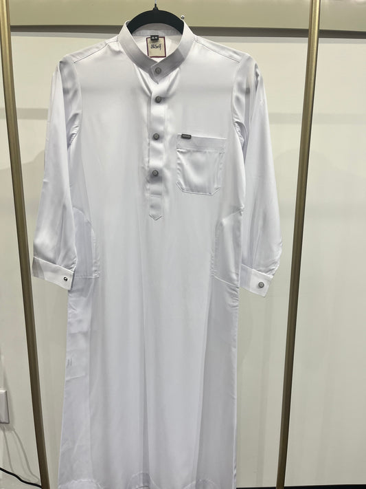 Classic White Premium satin Buttoned Thobe