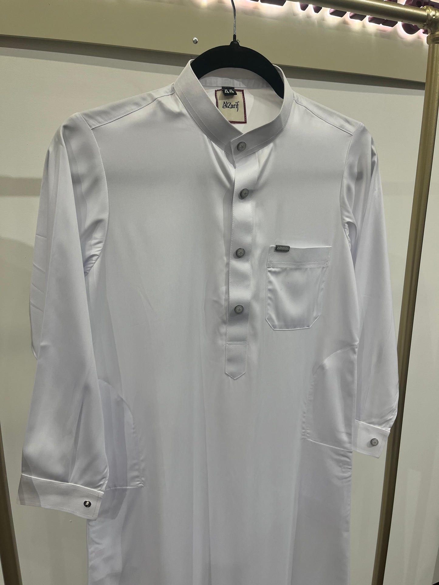 Classic White Premium satin Buttoned Thobe