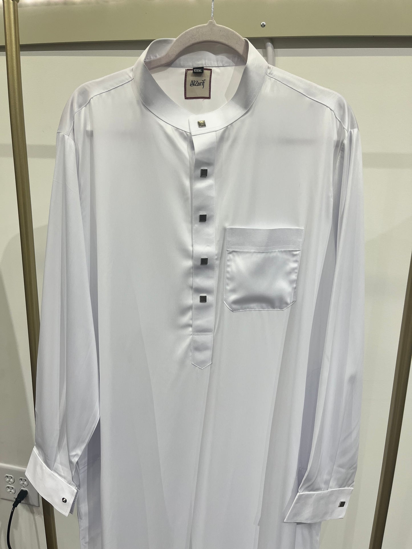 Classic White Premium satin Buttoned Thobe