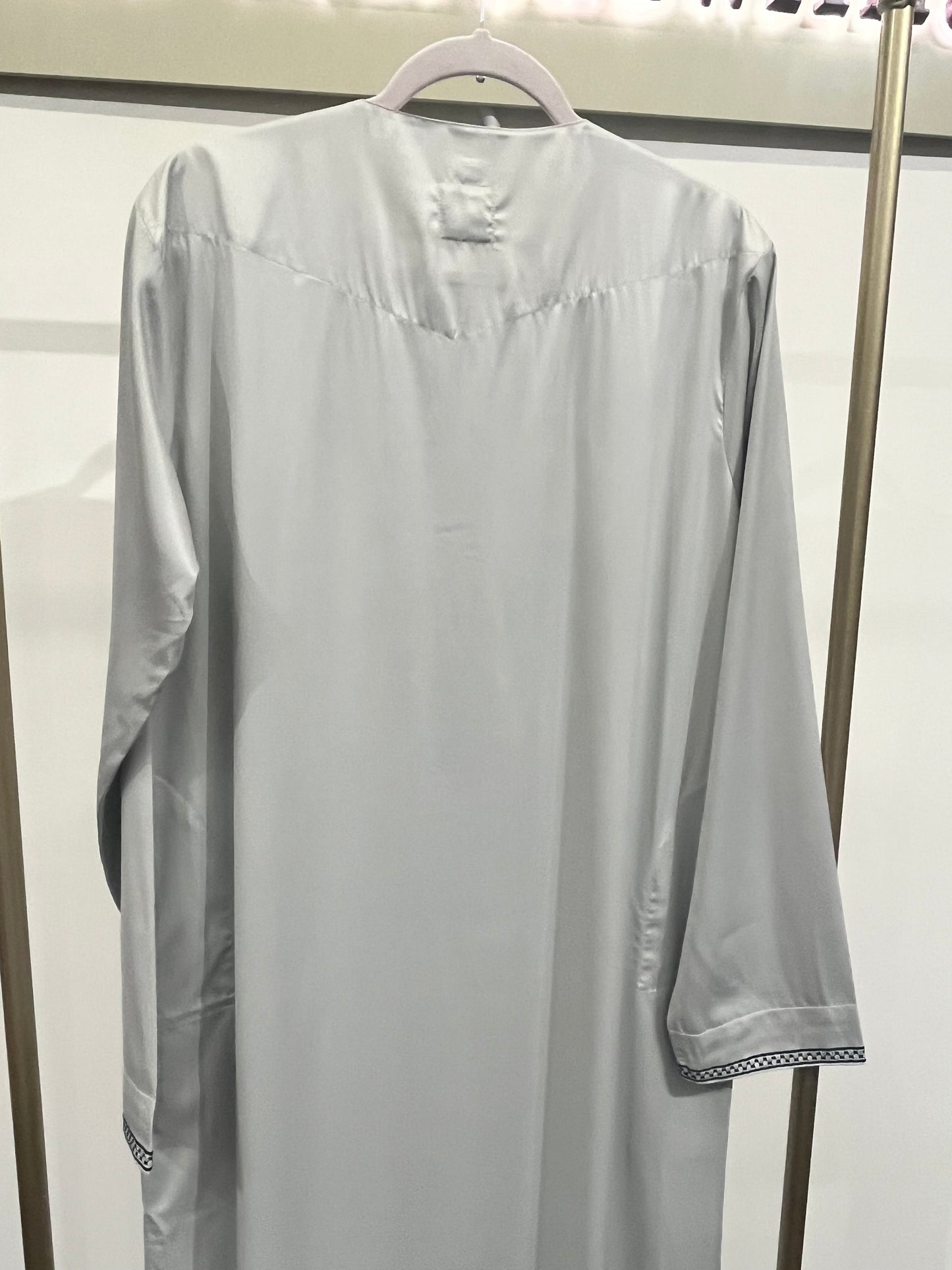 Sage Grey Embroidered Placket Tassel Thobe