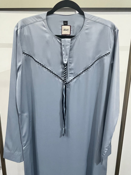 Steel Blue Contrast Braid Tassel Thobe