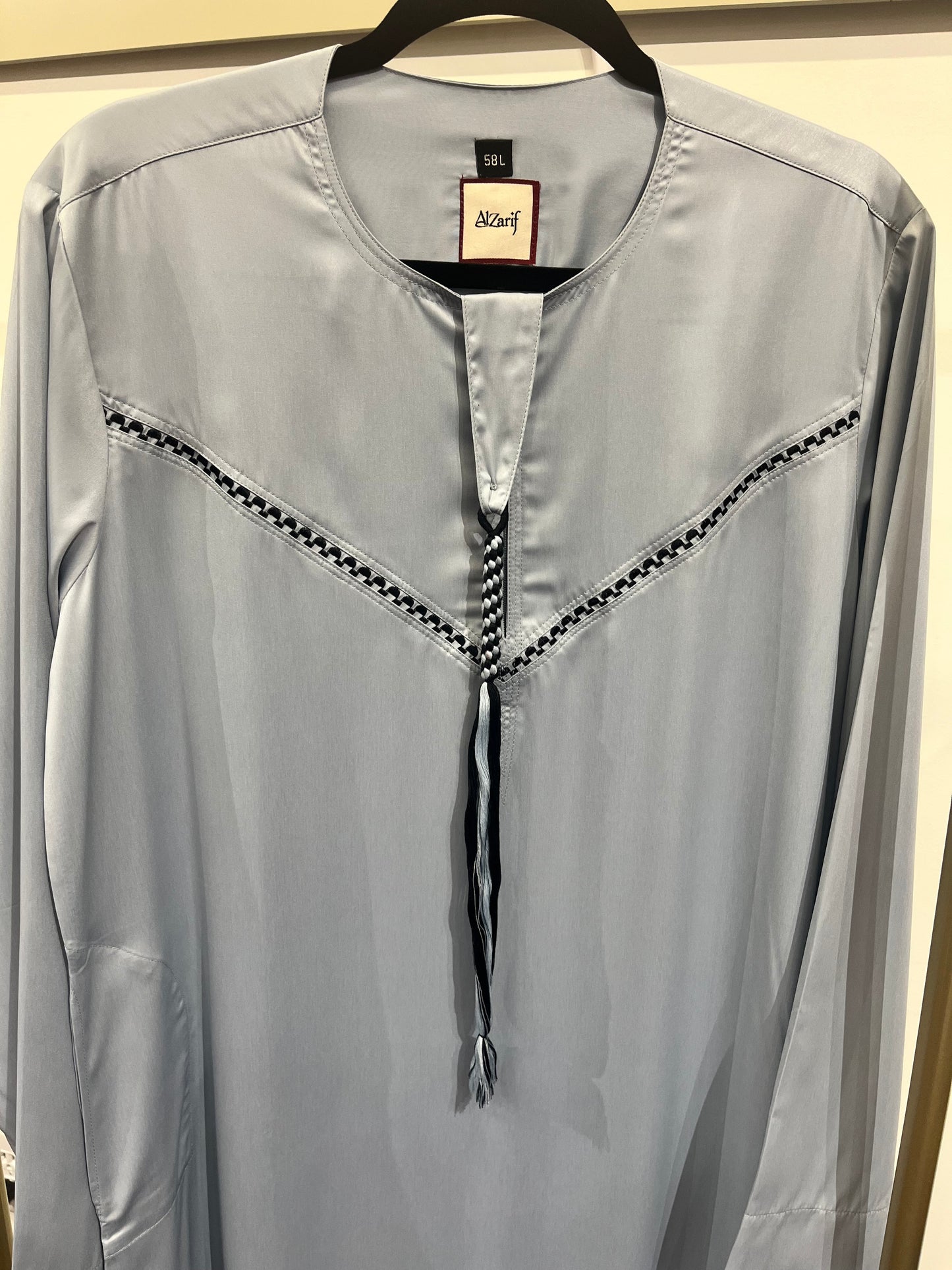 Misty Grey Braided Detail Thobe with Tassel Tie