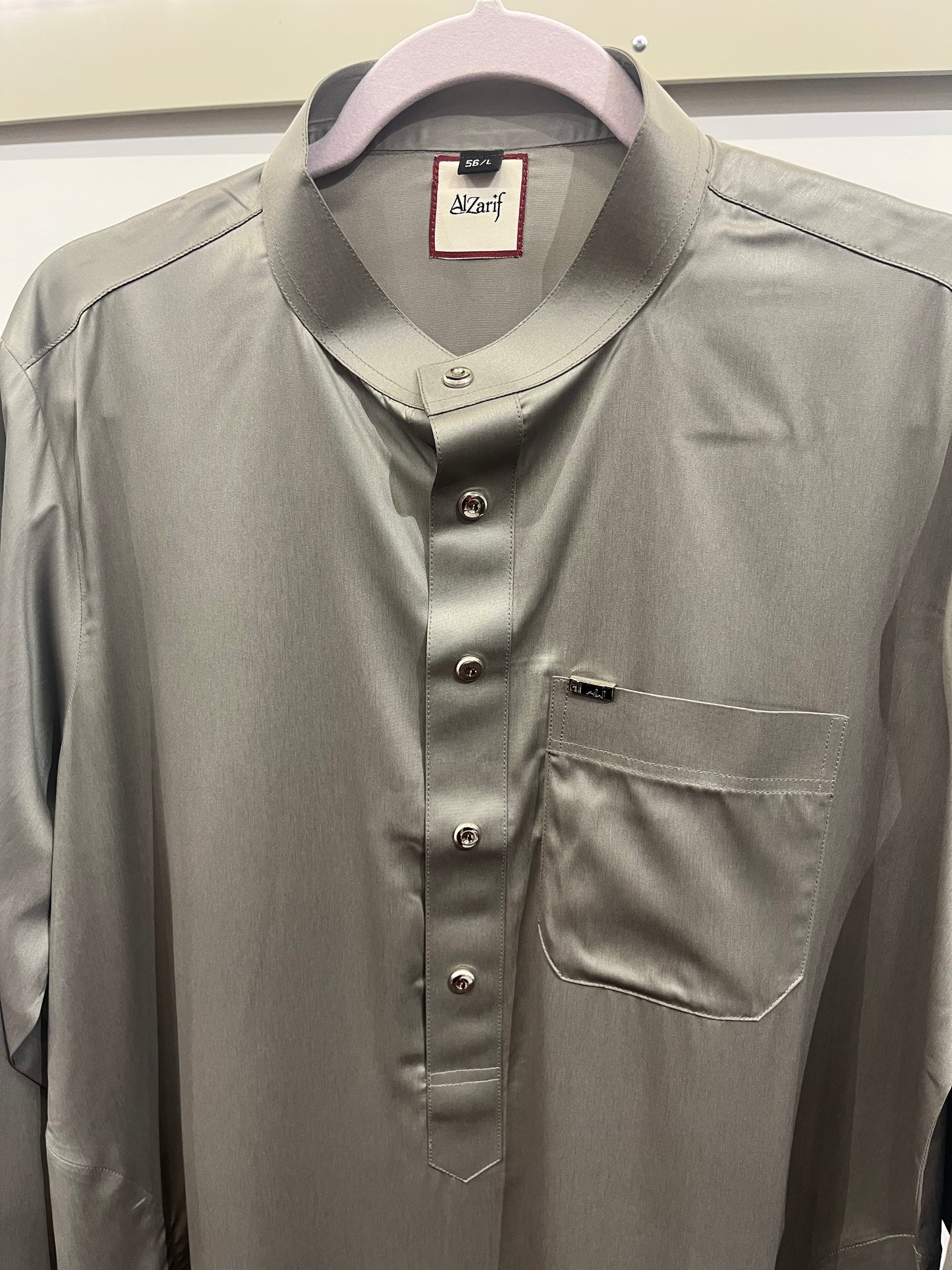 Olive Mist Classic Thobe – Premium Mandarin Collar Edition