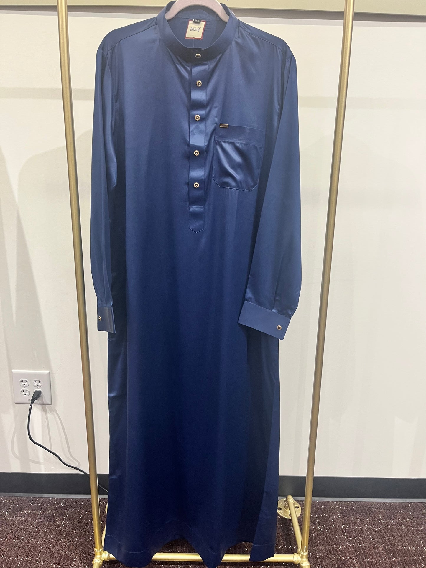 Midnight Sapphire Luxe Thobe – Classic Mandarin Collar Edition