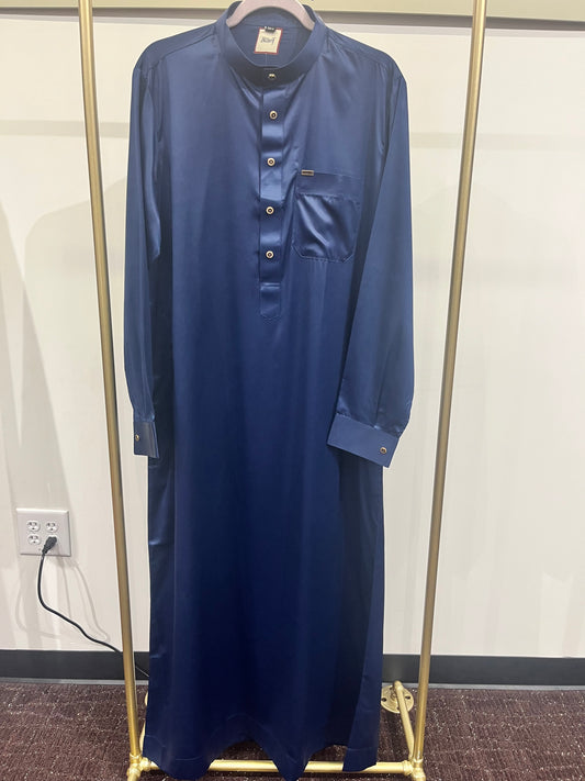 Midnight Sapphire Luxe Thobe – Classic Mandarin Collar Edition