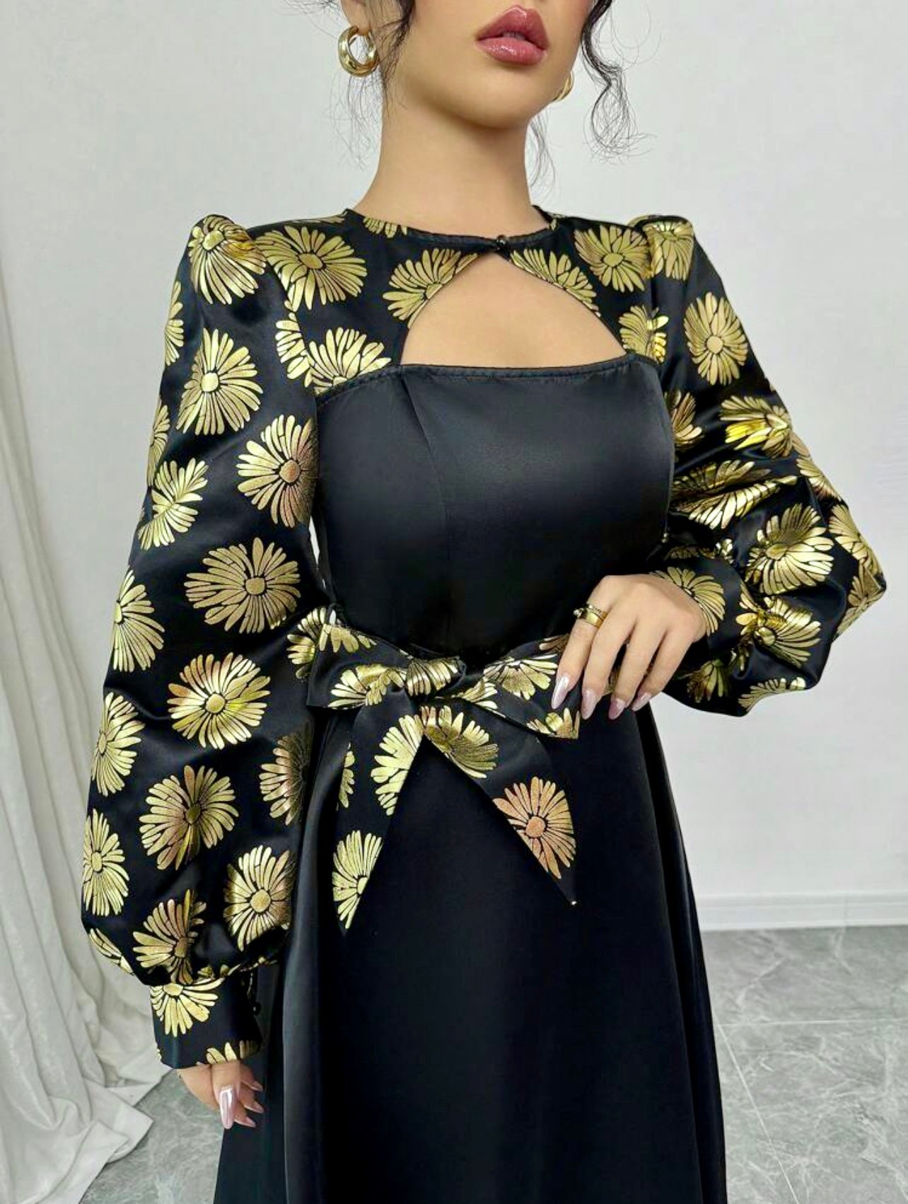 Midnight Bloom Foil Panel Dress