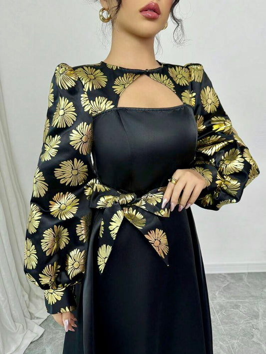 Midnight Bloom Foil Panel Dress