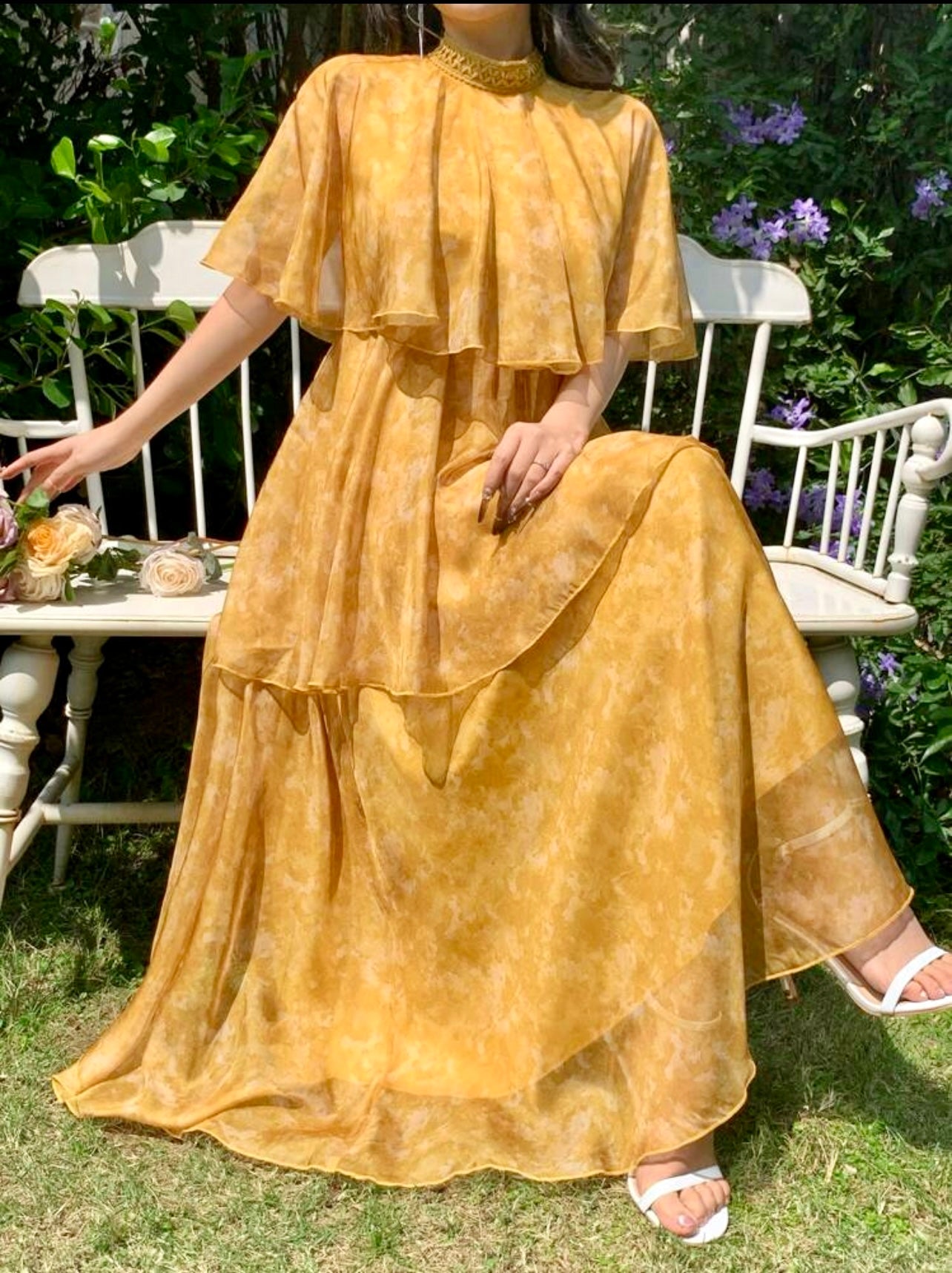 Golden Glow Layered Modest Maxi Dress
