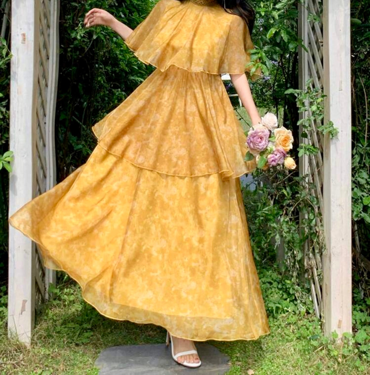 Golden Glow Layered Modest Maxi Dress