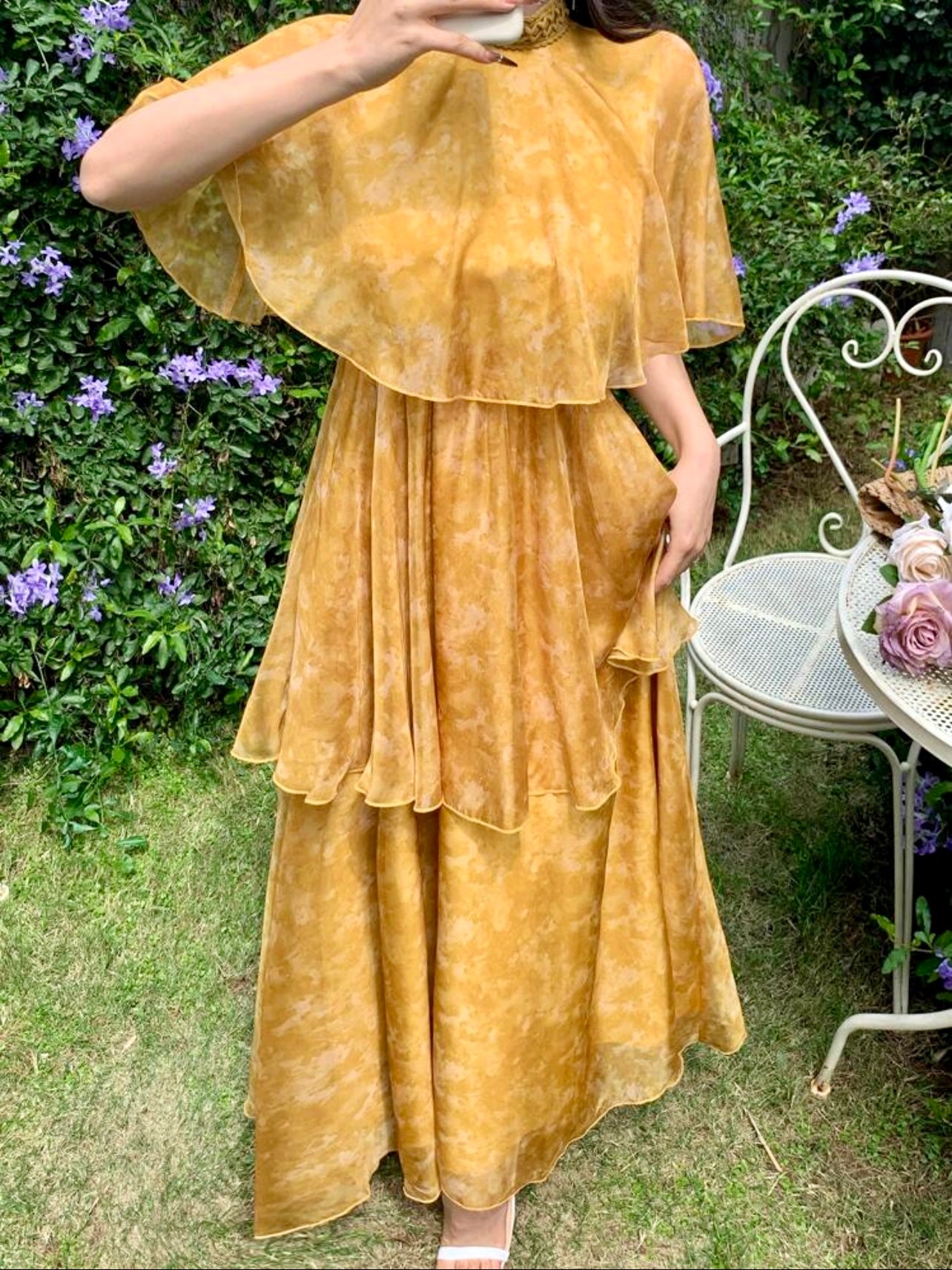 Golden Glow Layered Modest Maxi Dress