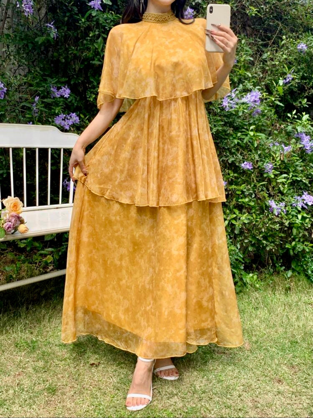 Golden Glow Layered Modest Maxi Dress