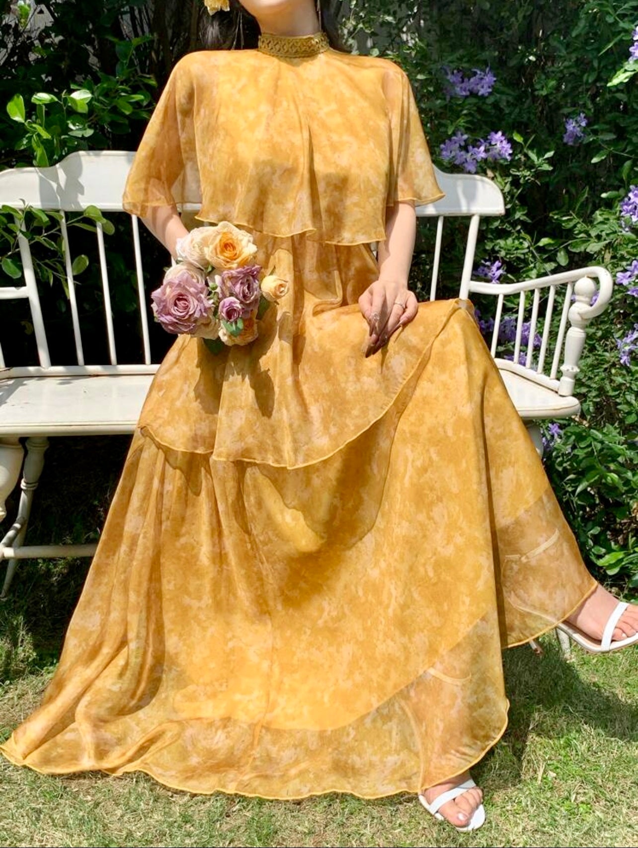 Golden Glow Layered Modest Maxi Dress