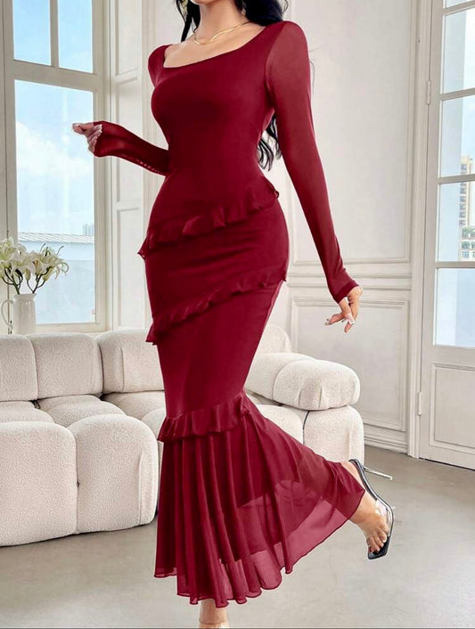 Scarlet Grace Ruffle Trim Fishtail Dress