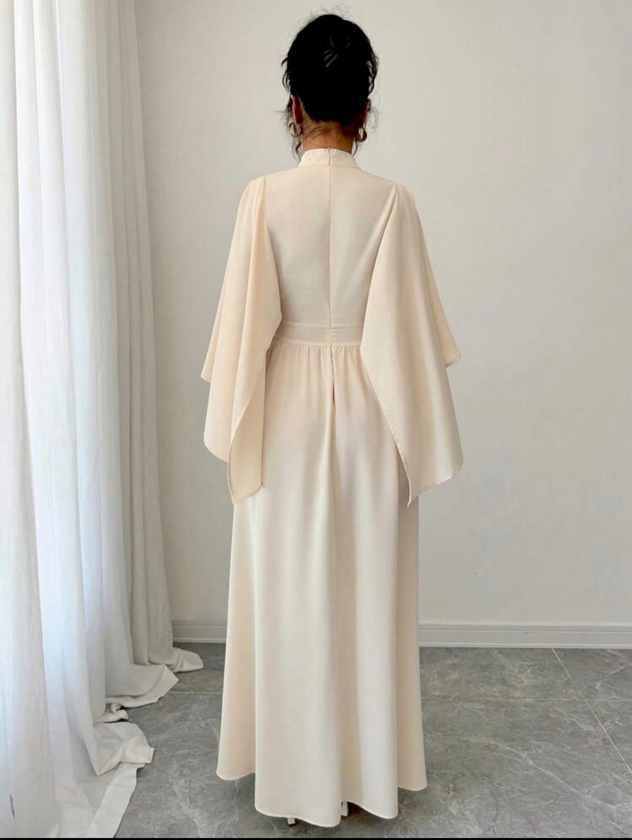 Ivory Pleated Cape Maxi Dress – Elegant Modest Wear
