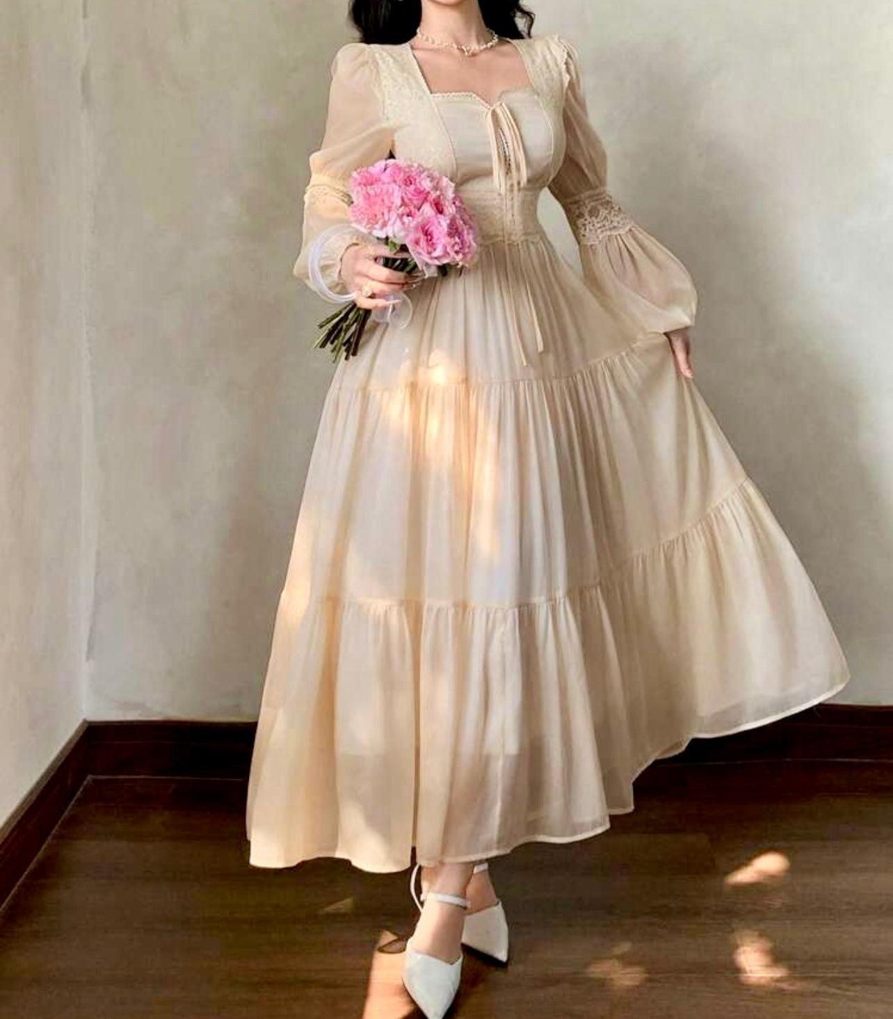 Lace Whisper Tiered Maxi Dress – Vintage Romance Meets Modern Modesty