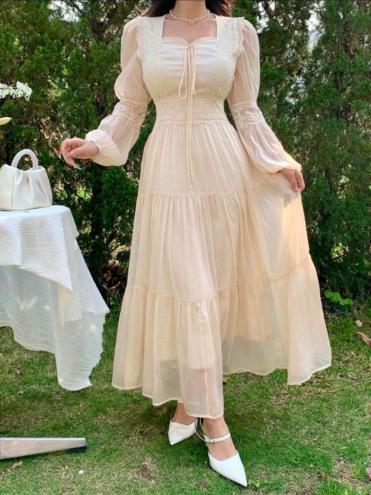 Lace Whisper Tiered Maxi Dress – Vintage Romance Meets Modern Modesty