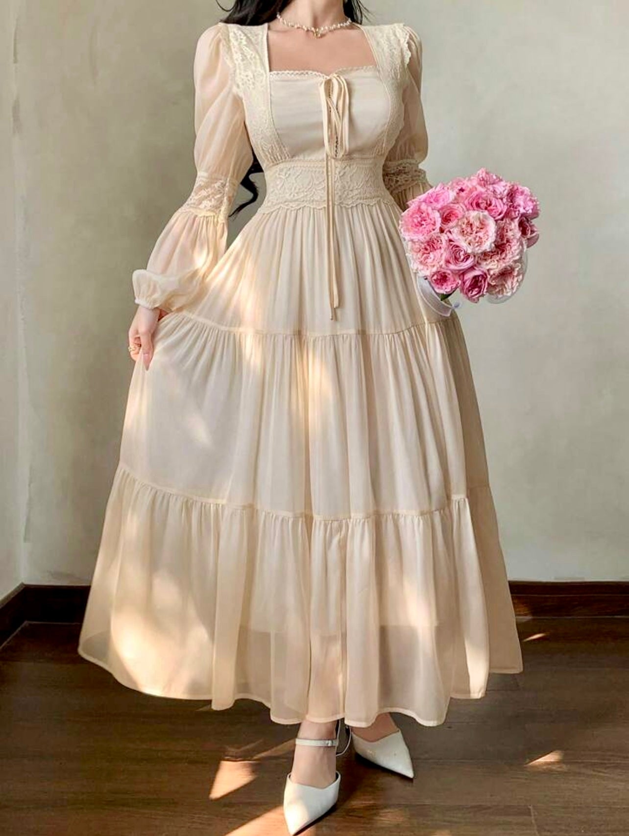 Lace Whisper Tiered Maxi Dress – Vintage Romance Meets Modern Modesty