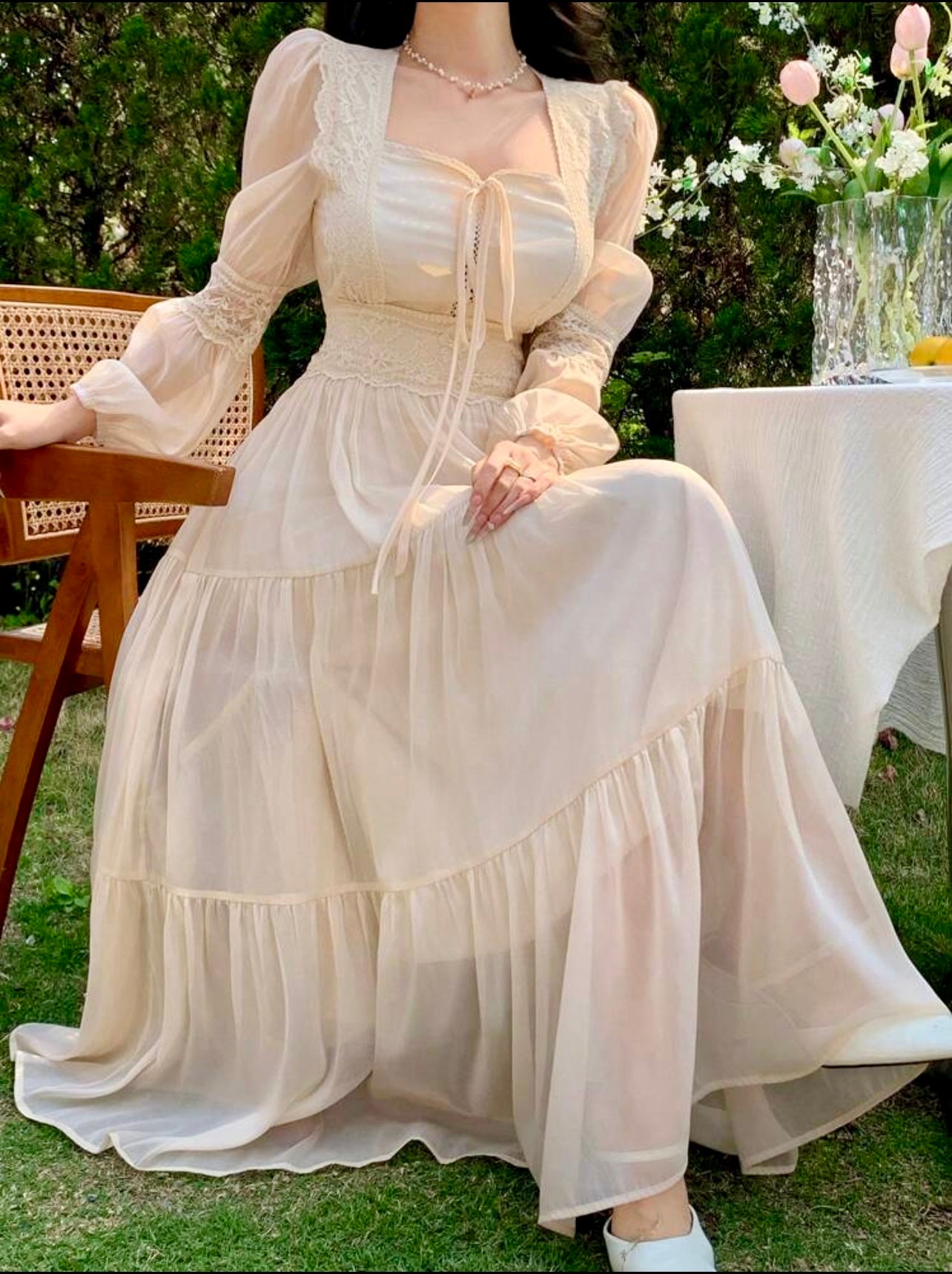 Lace Whisper Tiered Maxi Dress – Vintage Romance Meets Modern Modesty