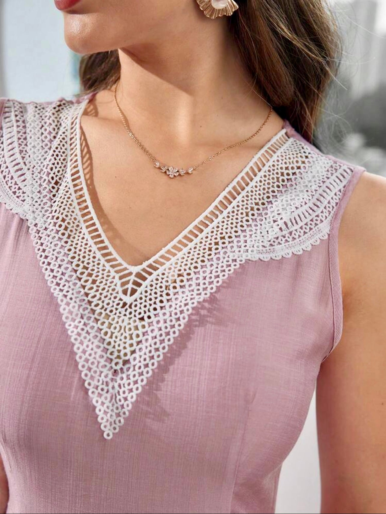 Mauve Lace Trim Maxi Dress - Soft, Feminine & Modestly Chic light rose / M