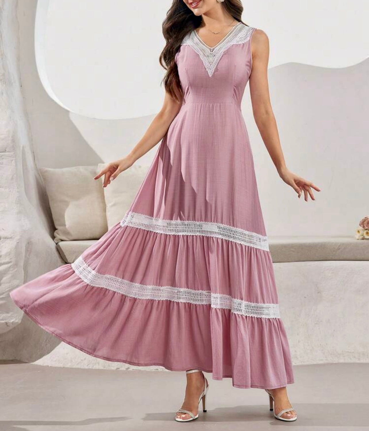 Mauve Lace Trim Maxi Dress - Soft, Feminine & Modestly Chic