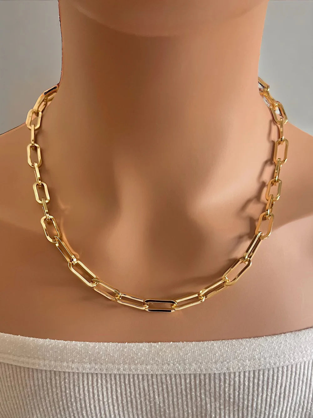 18K Gold/Silver Plated Paperclip Link Matte Finish Necklace with strong magnetic lock