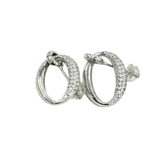 18K Gold/Silver Oval Shaped Earrings