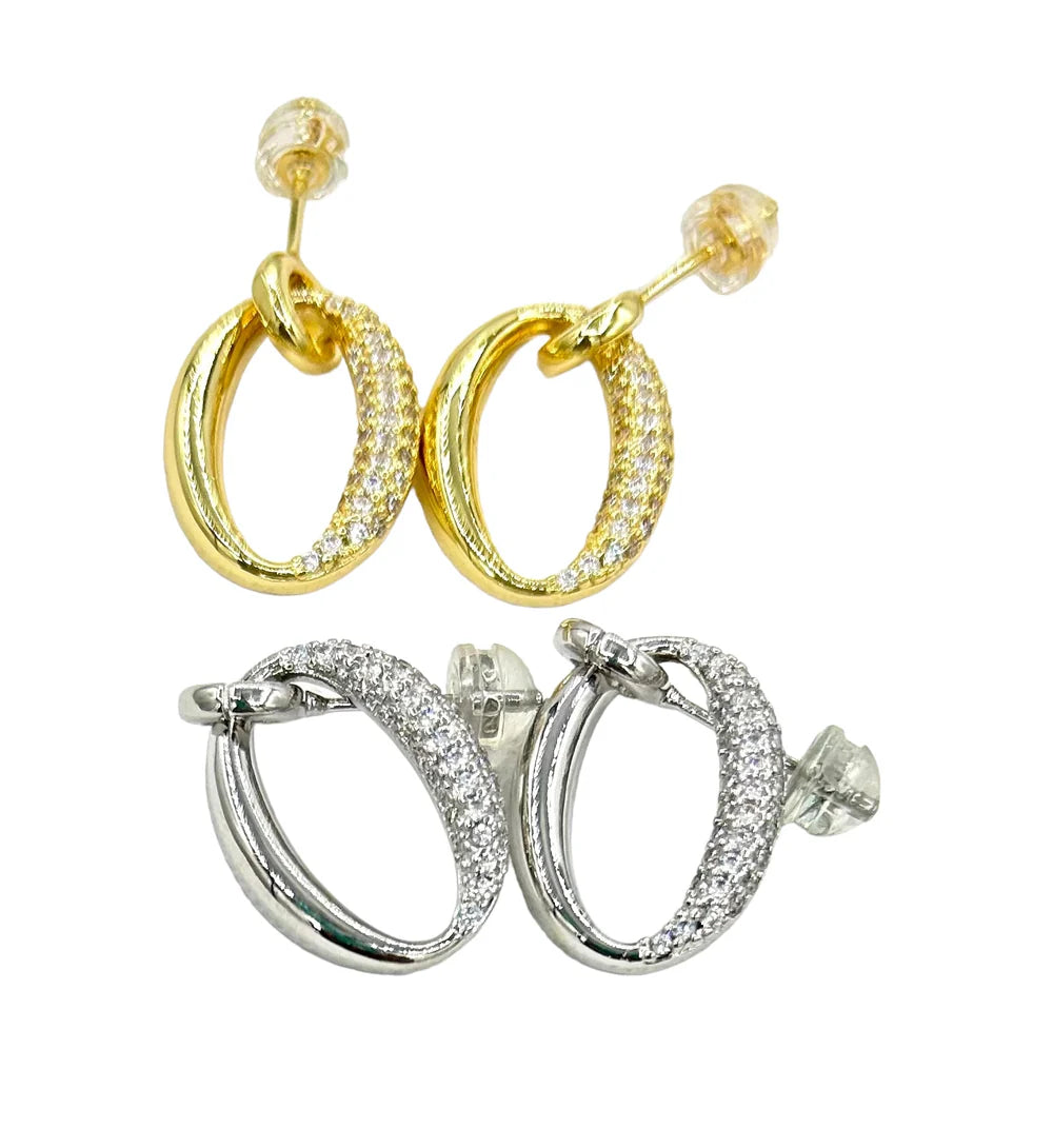 18K Gold/Silver Oval Shaped Earrings