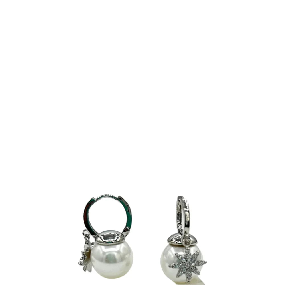 18K Silver Round White Sea Star Earrings