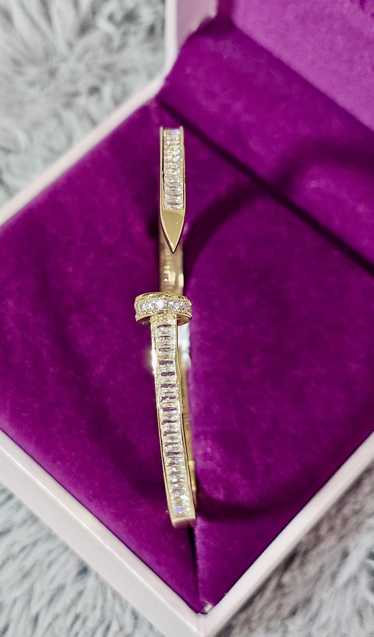 Radiant Nail Cuff Bracelet – Edgy Elegance with CZ Sparkle