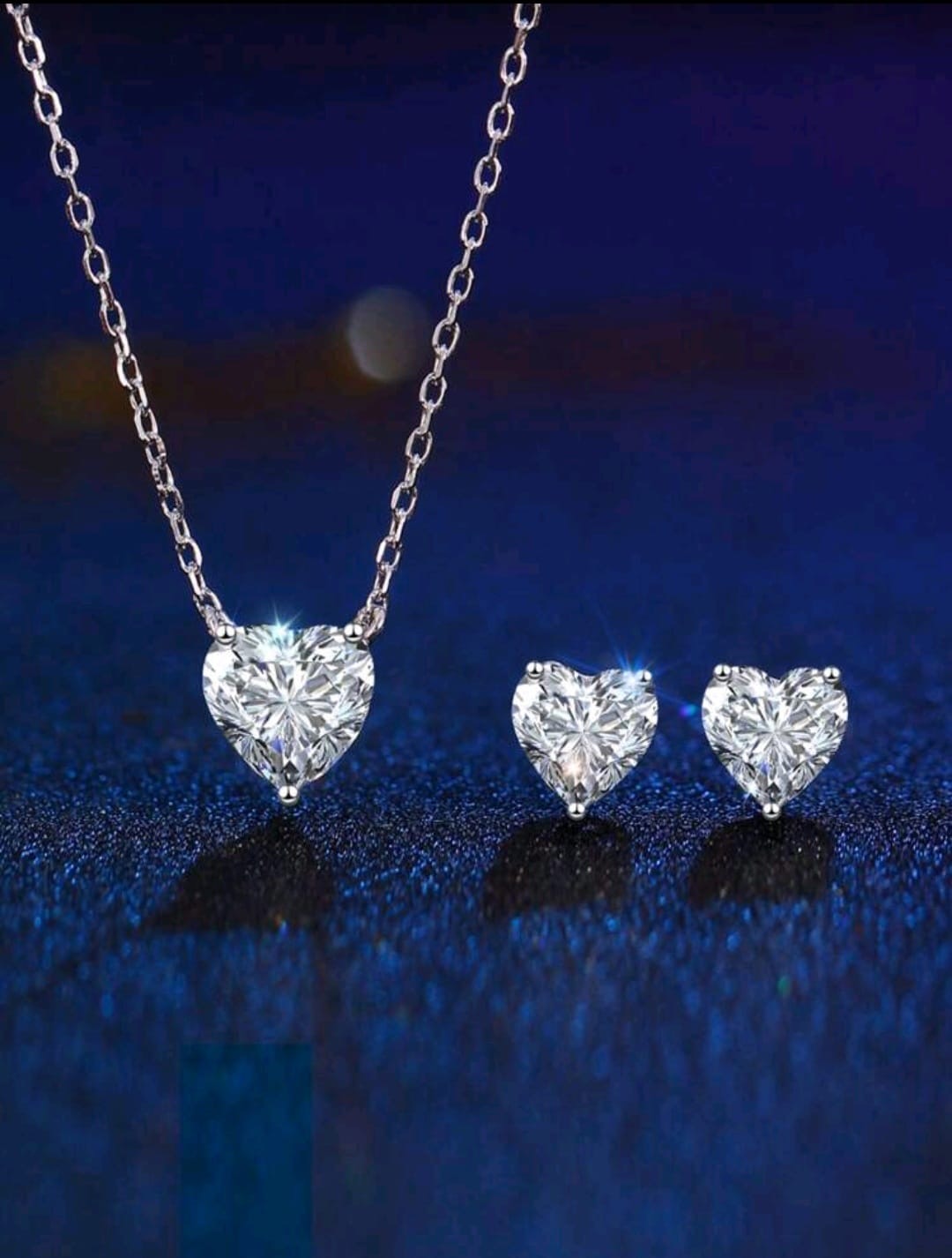 S925 Sterling Silver Heart Cut Cubic Zirconia Necklace & Stud Earrings Set