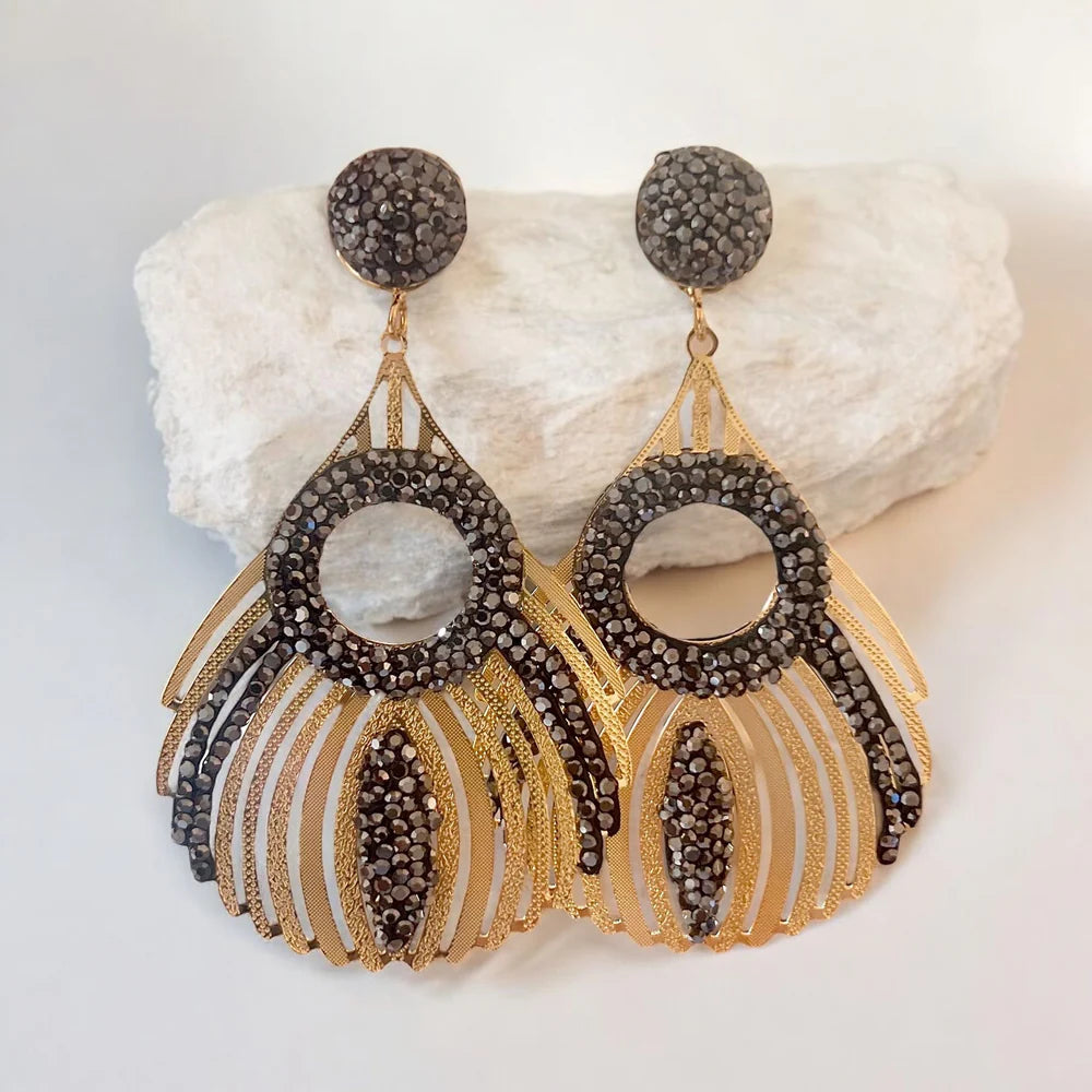 18K Gold/Silver Plated Australian Crystal Peacock Feather Design Earrings