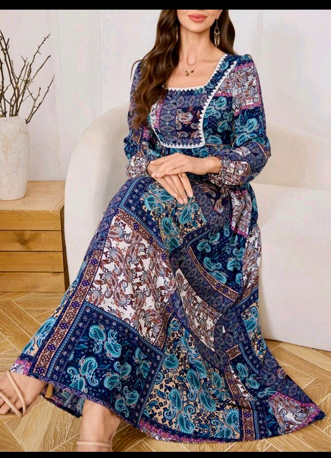 Autumn Muse Midi Dress - Modest Elegance in Fall Tones