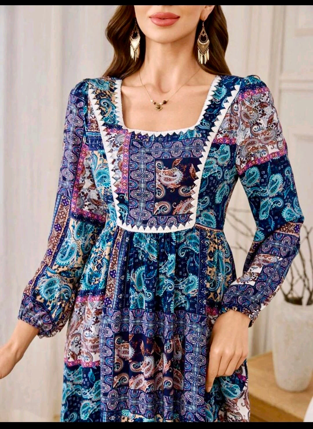 Autumn Muse Midi Dress - Modest Elegance in Fall Tones